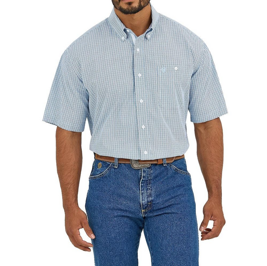 Wrangler Men's George Strait Collection Short  Sleeve Shirt- Blue