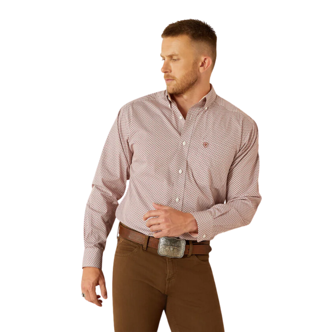 Ariat Men's Long Sleeve Avery Wrinkle Free Classic Fit Shirt- Brick