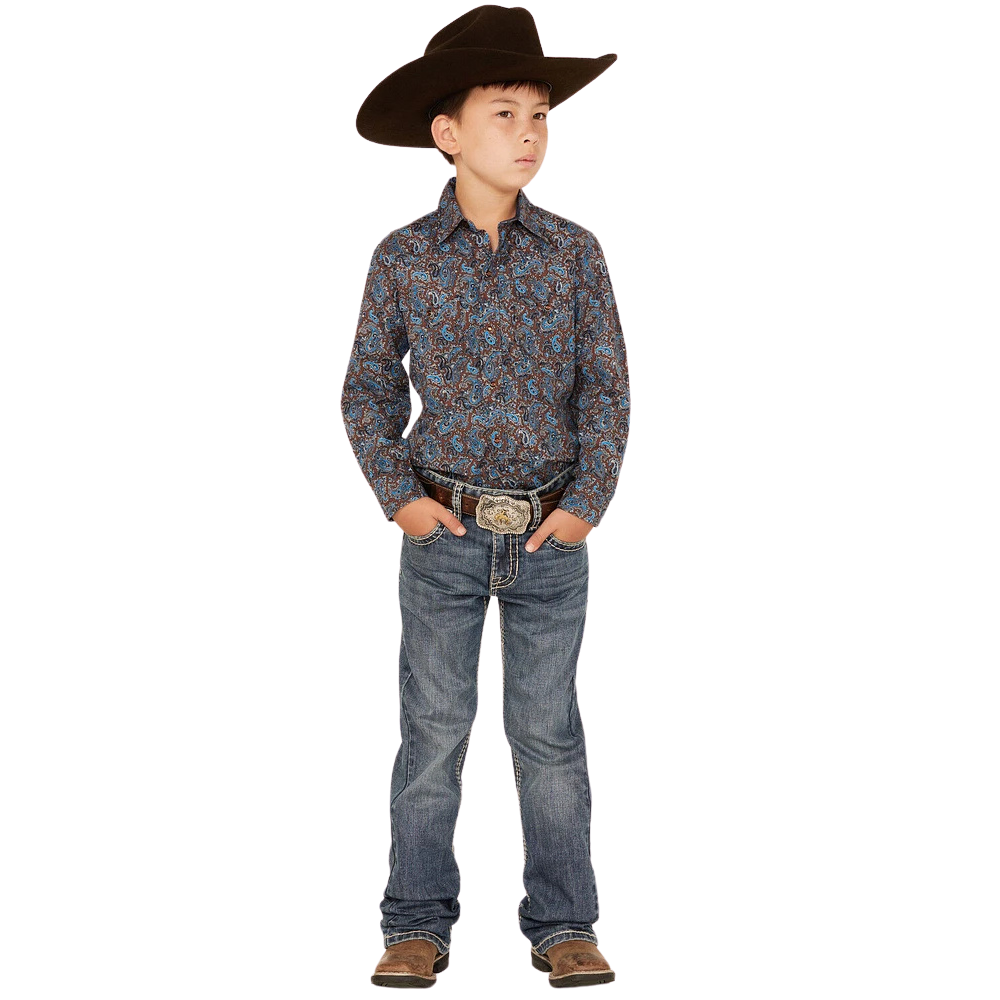 Rock & Roll Boy's Leather Emblem Bootcut Jeans - Medium Vintage