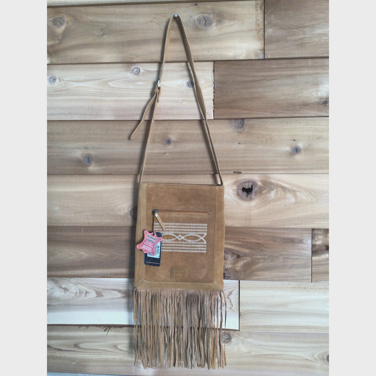American Darling Tooled Suede Chaps Bag with Fringe