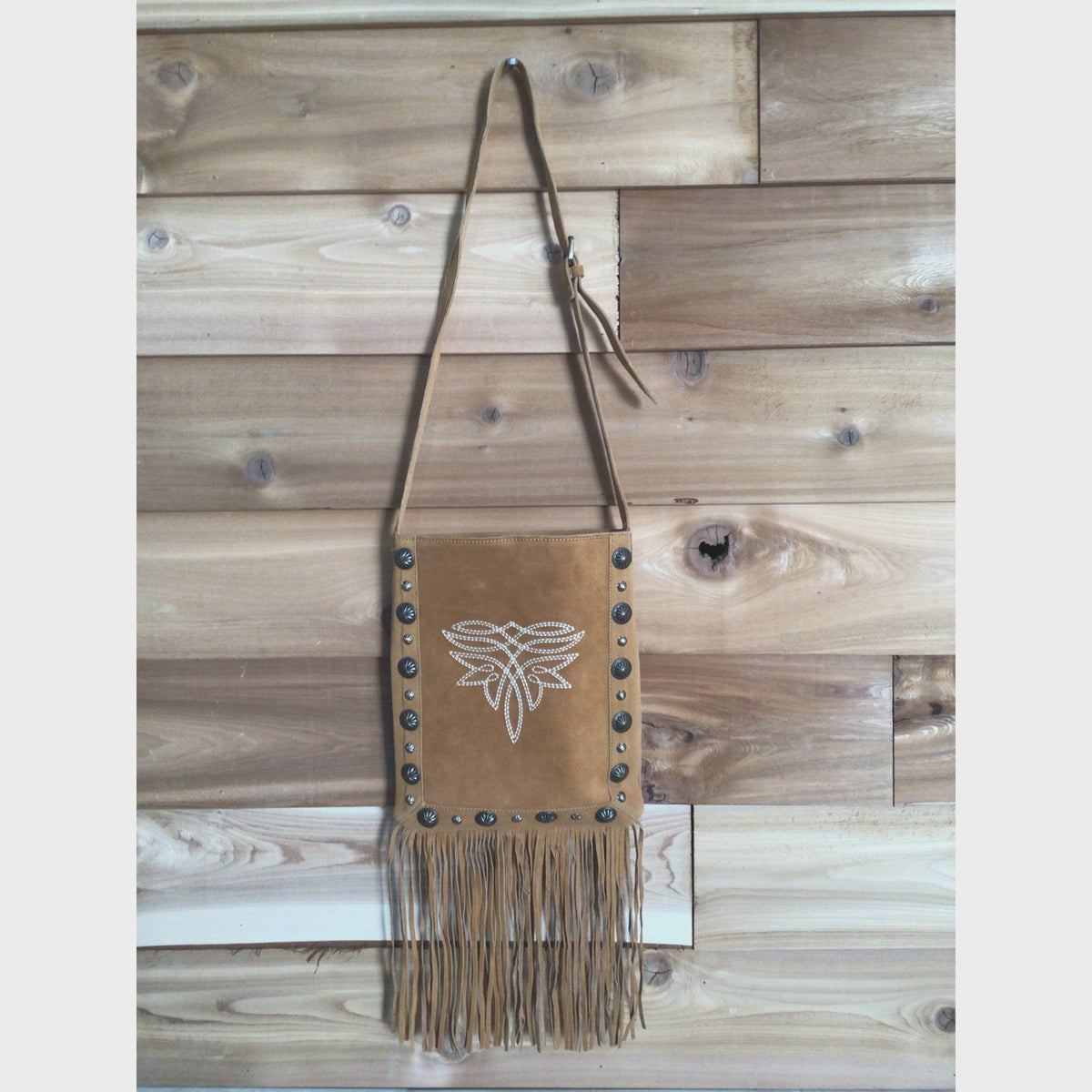 American Darling Tooled Suede Chaps Bag with Fringe