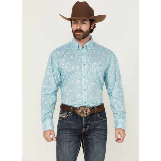 Wrangler Men's Classic Long Sleeve Relaxed Fit Shirt - Blue