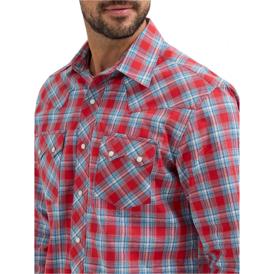 Wrangler Men's Retro Long Sleeve Modern Fit Shirt - Red