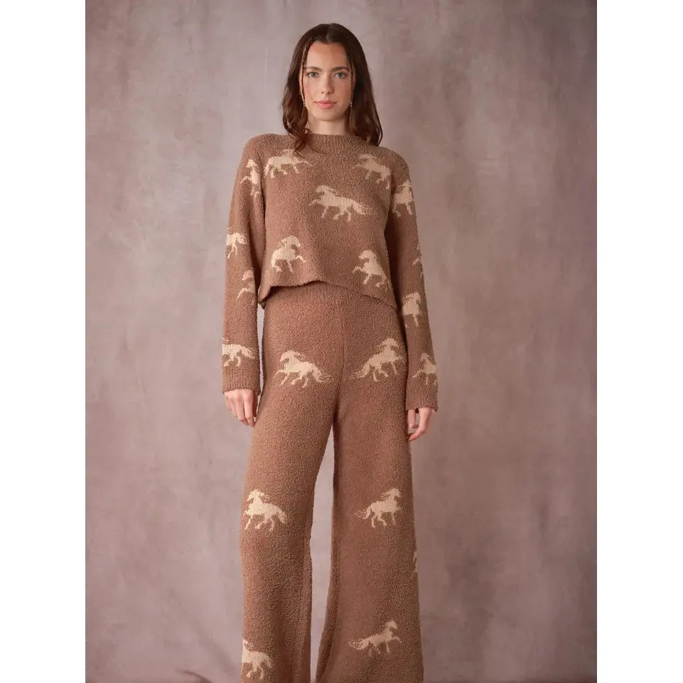 Blue B Horse Sweater Lounge Set- Mocha