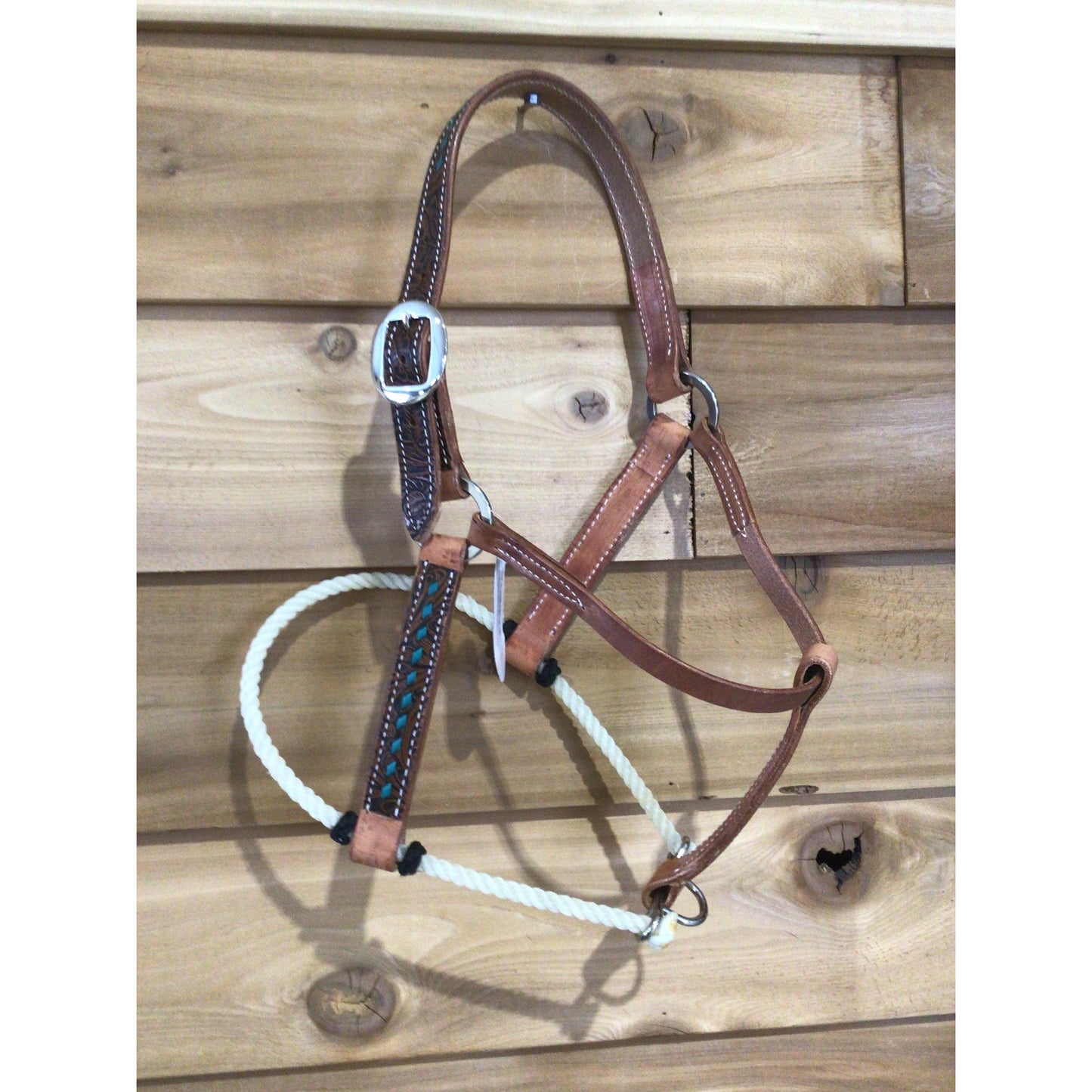 San Saba 1" Harness Leather Halter w/ Rope Nose -Floral & Buckstitch