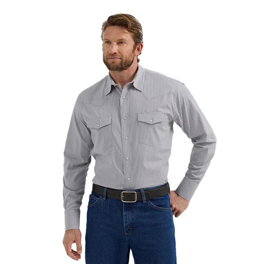 Wrangler Men's Long Sleeve Classic Pearl Snap Stripe Shirt - Grey