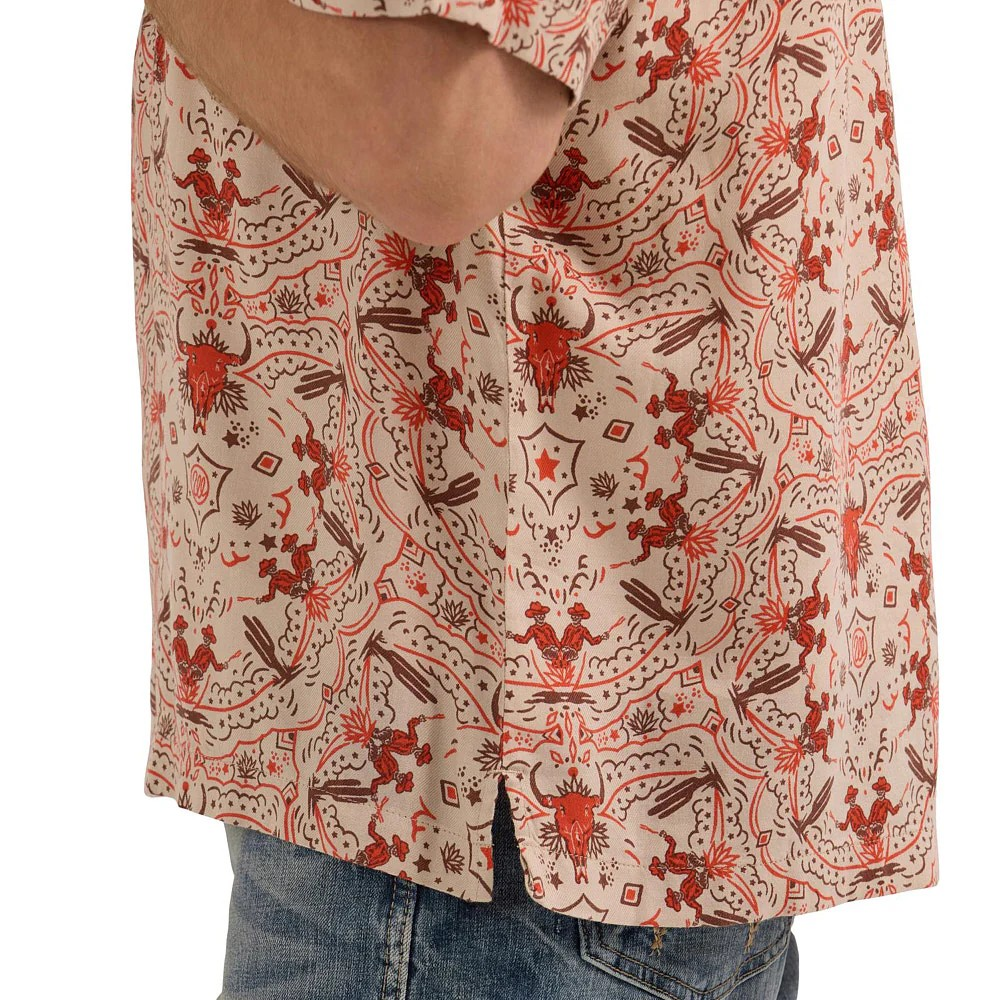 Wrangler Men's Short Sleeve Coconut Cowboy Shirt- Brown/Orange