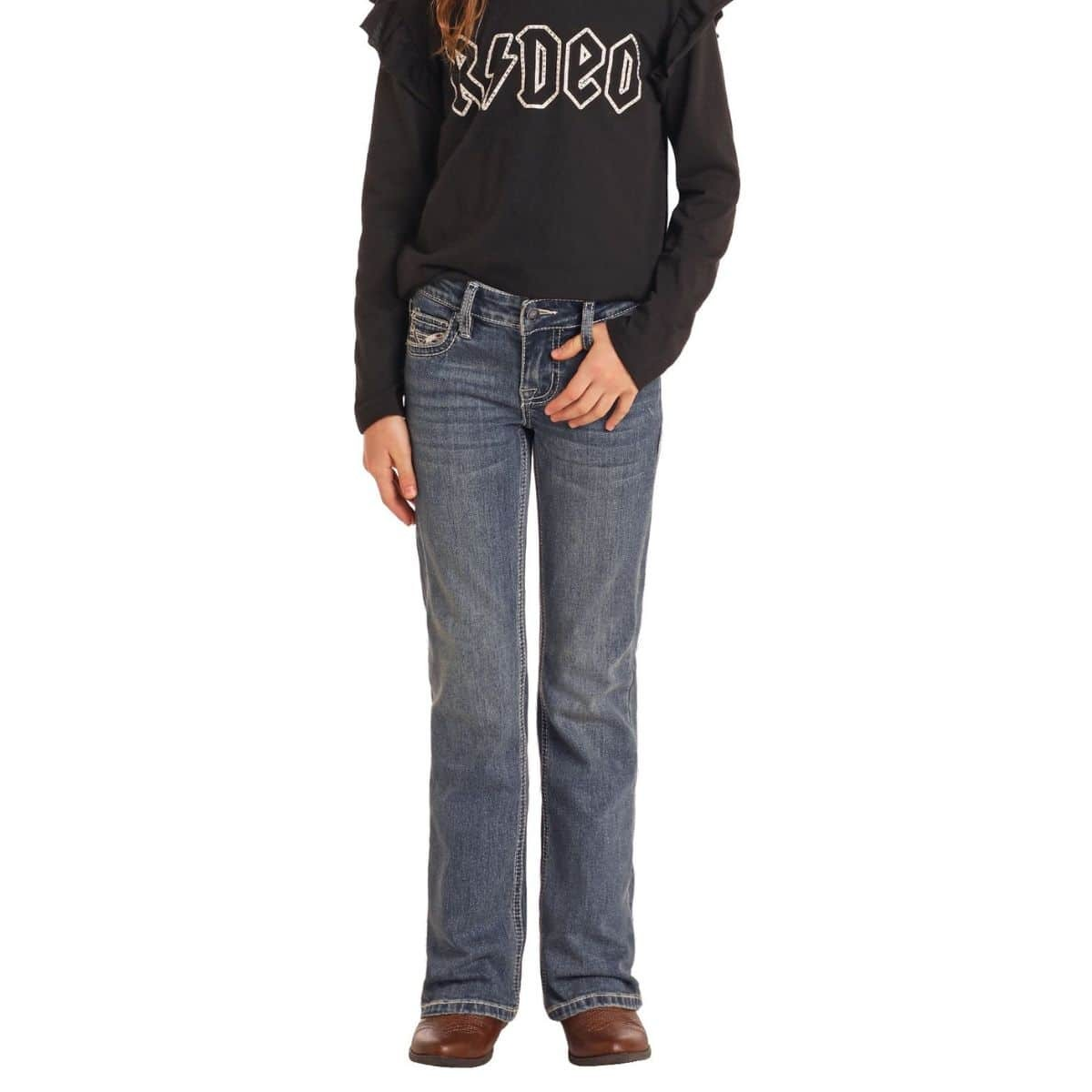 Rock & Roll Girl's Petal Cowhide Boot Cut Jean - Medium Vintage