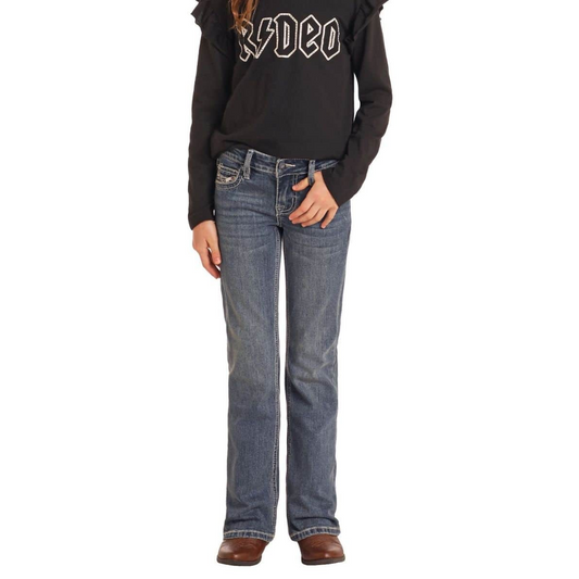 Rock & Roll Girl's Petal Cowhide Boot Cut Jean - Medium Vintage