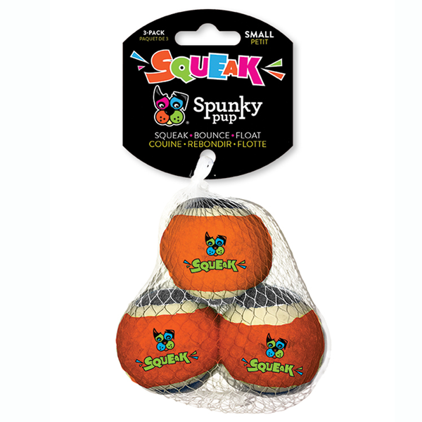 Spunky Pup Squeaky Tennis Balls SM  3 PK