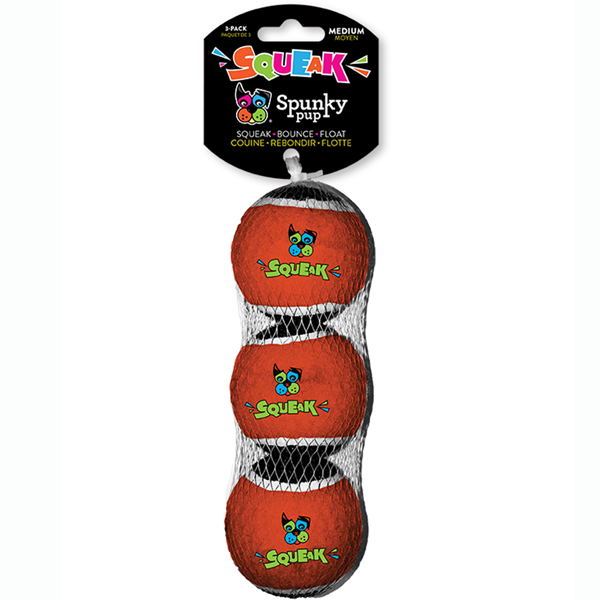 Spunky Pup Squeaky Tennis Balls MED  3 PK