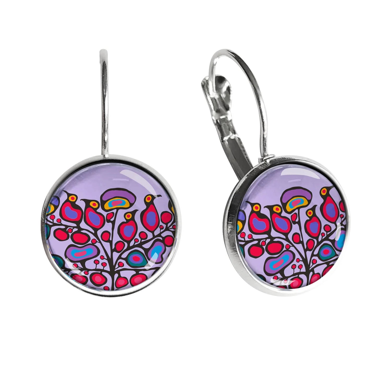 Norval Morrisseau Woodland Floral Dome Glass Earrings