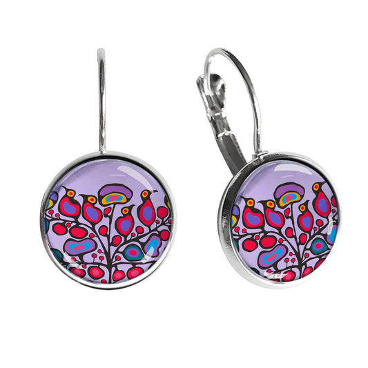 Norval Morrisseau Woodland Floral Dome Glass Earrings