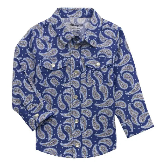 Wrangler Baby Boy Long Sleeve Paisley  Woven Shirt-Blue