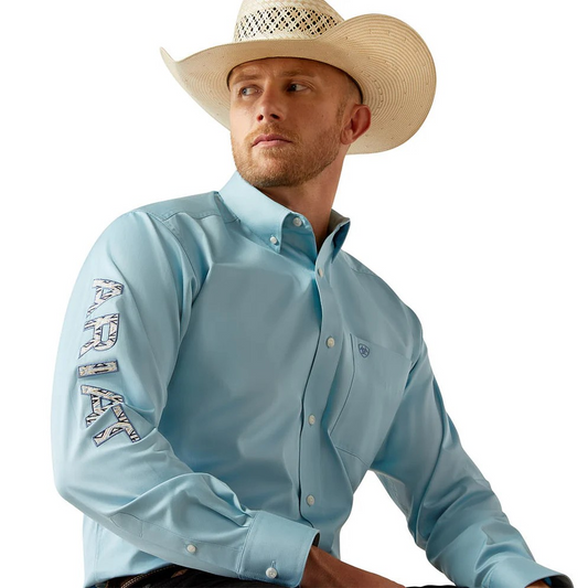 Ariat Men's Long Sleeve Team Logo Twill Classic Fit Shirt- Light Blue