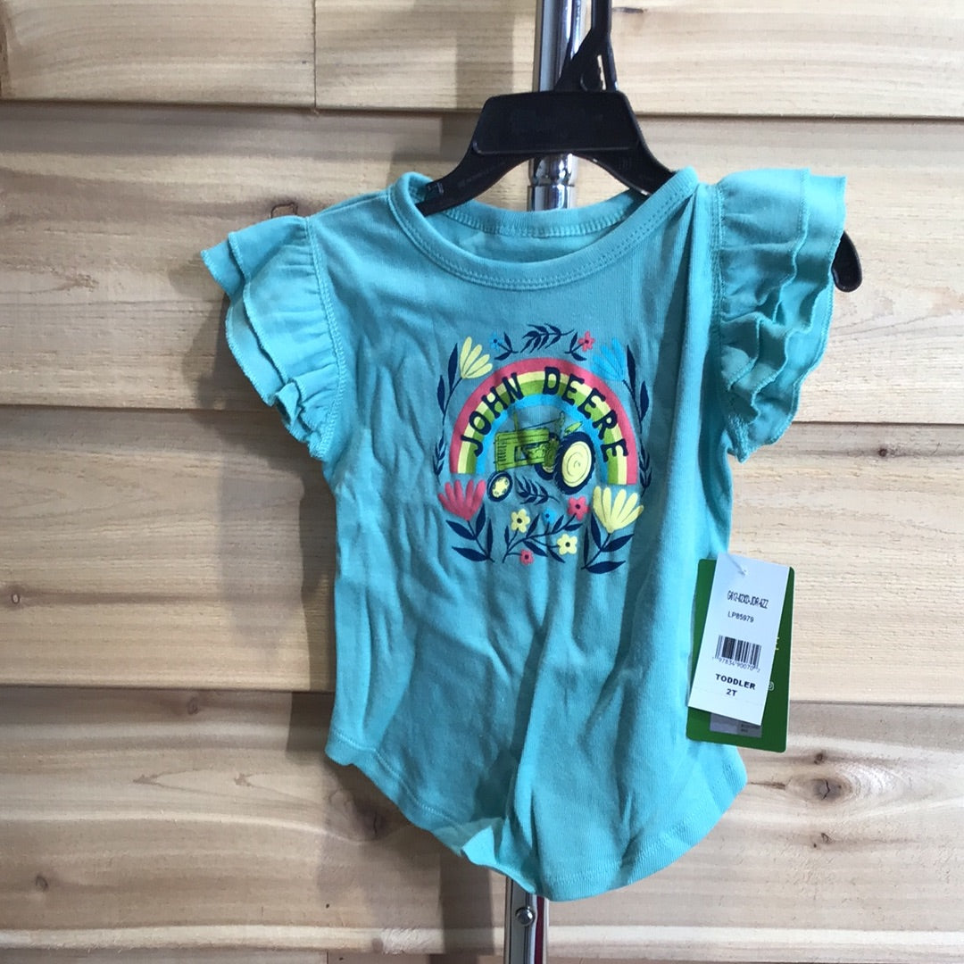 John Deere Toddler Rainbow Tractor Ruffle T-Shirt - Teal