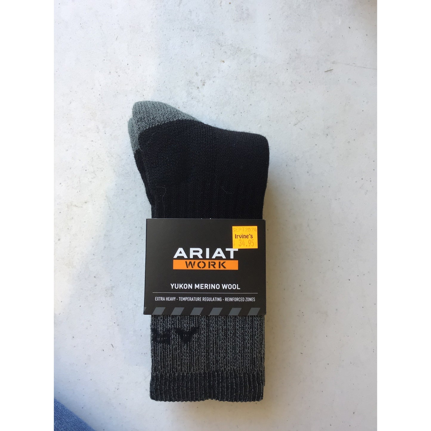 Ariat Yukon Extreme Merino Wool Work Sock-Black