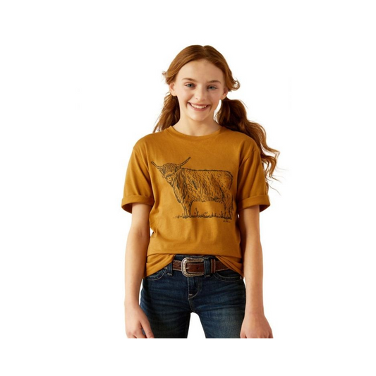 Ariat Girl's Highlander Short Sleeve Tee Shirt- Harvest Gold