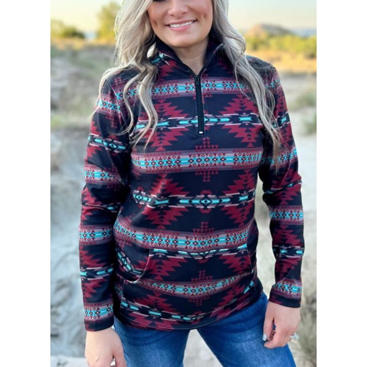 The Crimson Valley Women's Long Sleeve Pullover- Multi