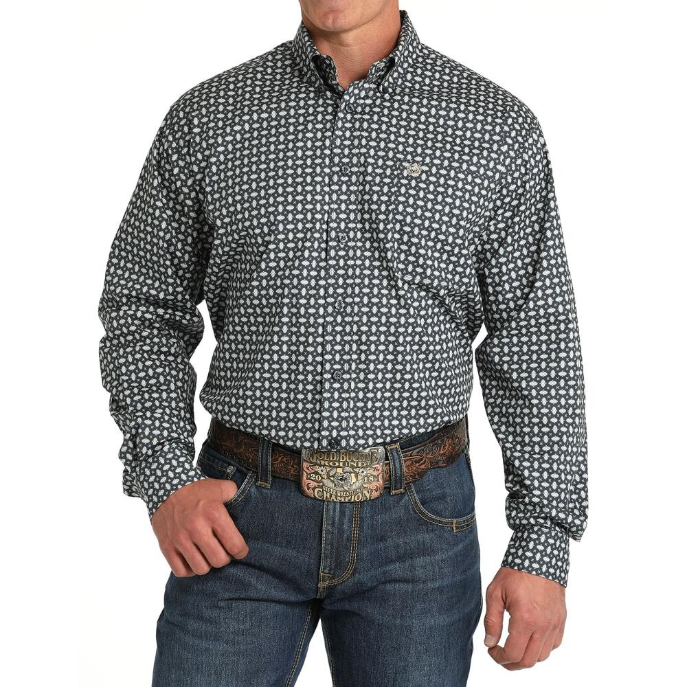 Cinch Classic Fit Long Sleeve Men's Cotton Print Shirt - Blue