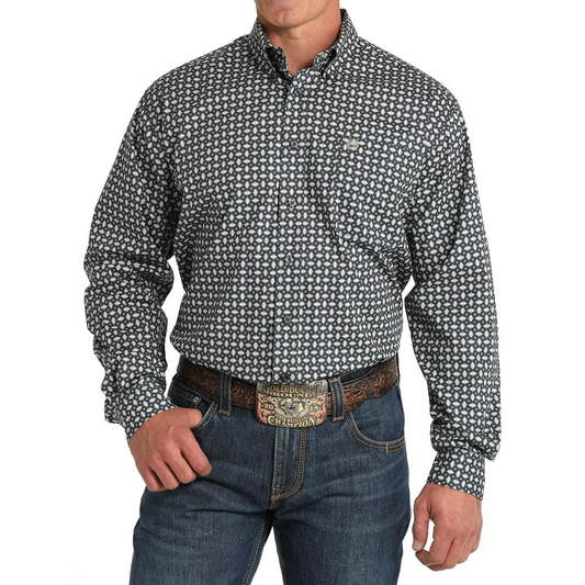 Cinch Classic Fit Long Sleeve Men's Cotton Print Shirt - Blue