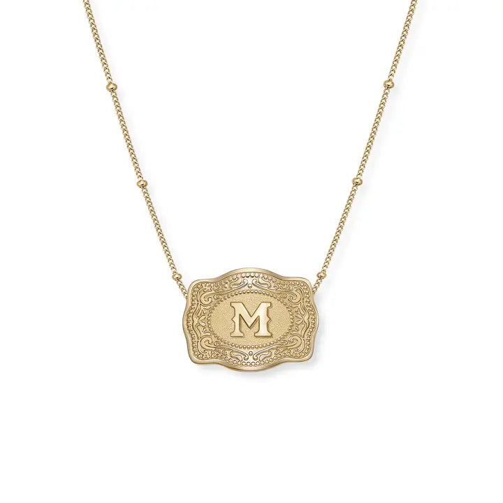 SpurWest Mini Belt Initial Buckle Necklace- Gold