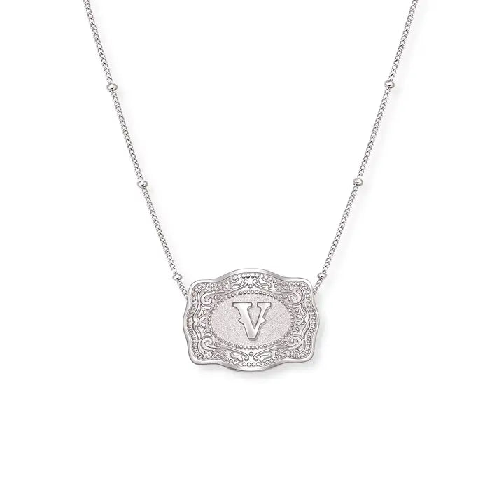 SpurWest Mini Belt Initial Buckle Necklace- Silver