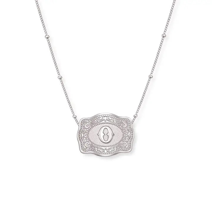 SpurWest Mini Belt Initial Buckle Necklace- Silver