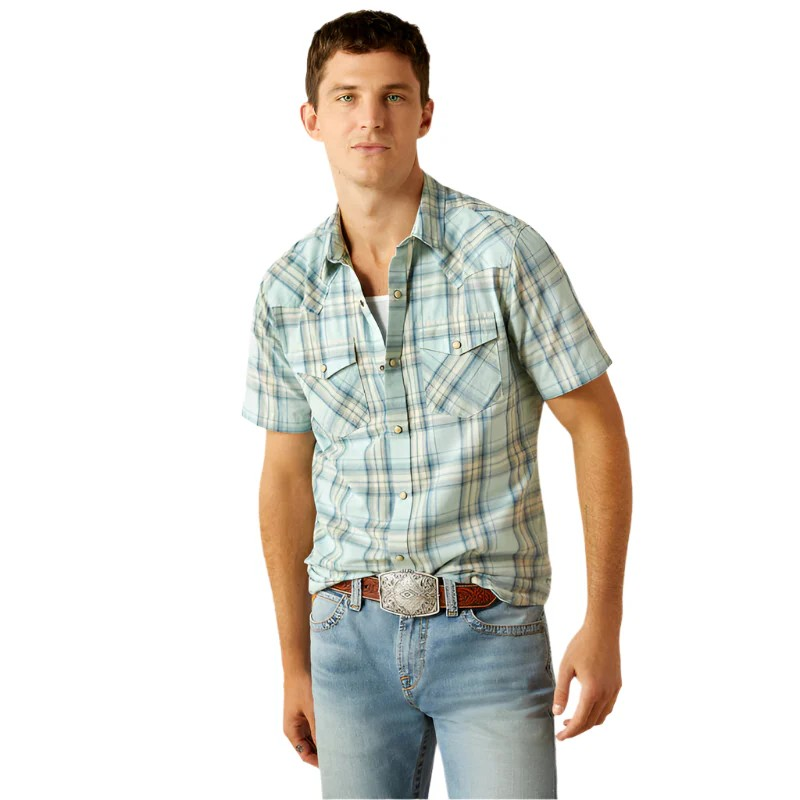 Ariat Men's Short Sleeve Hinkle Retro Shirt- Aqua