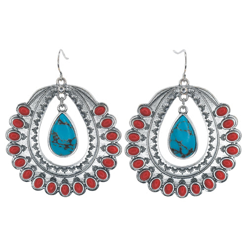 Justin Cluster Hoop w/Faux Coral & Turquoise Charm Earrings