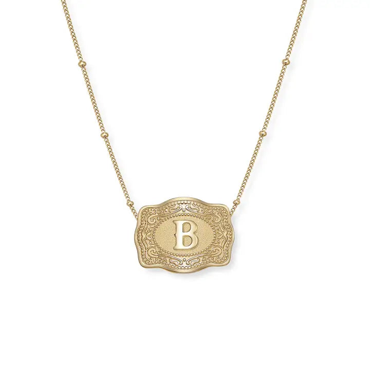 SpurWest Mini Belt Initial Buckle Necklace- Gold