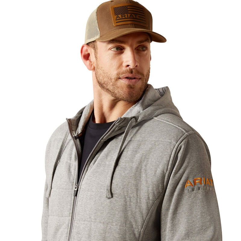 Ariat Men's Rebar All Weather Insulated Full Zip Hoodie- Heather Grey