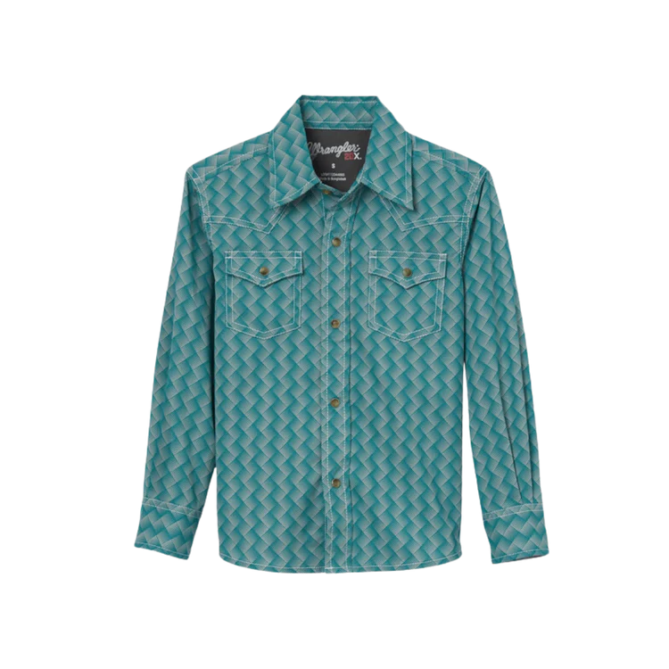 Wrangler Boy's 20X Advanced Comfort Long Sleeve Geometric Shirt - Teal