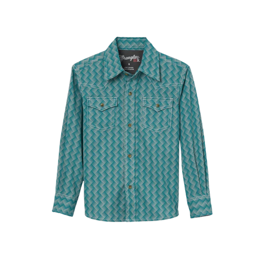 Wrangler Boy's 20X Advanced Comfort Long Sleeve Geometric Shirt - Teal