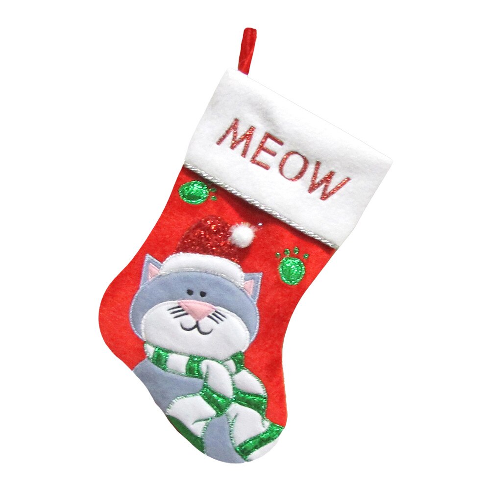 Christmas Stocking 13" Cat -Meow