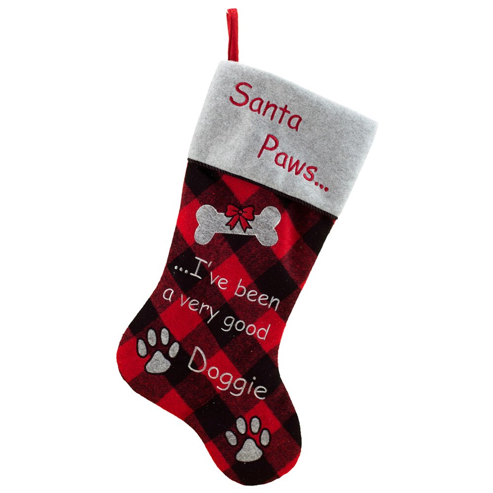 Christmas Stocking 20.5" Ped Dog Buffalo Plaid