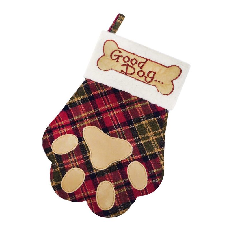 Christmas Stocking 13" Plaid Red/Green "Good Dog"