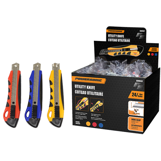 Utility Knife Large-Heavy Duty w/ Rubber Grip- Assorted Colours