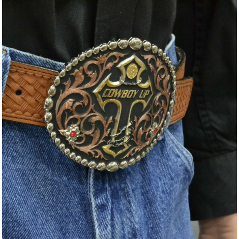 Montana Silversmiths Tri Color Cowboy Up Attitude Belt Buckle