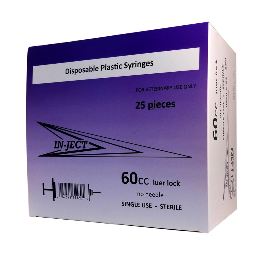 In-Ject 60cc Luer Lock Syringes - 25/Box