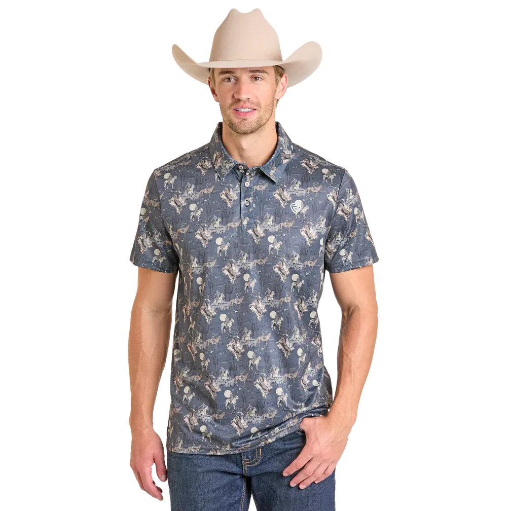 Rock & Roll  Men's Conversational Printed Polo Shirt - Charcoal