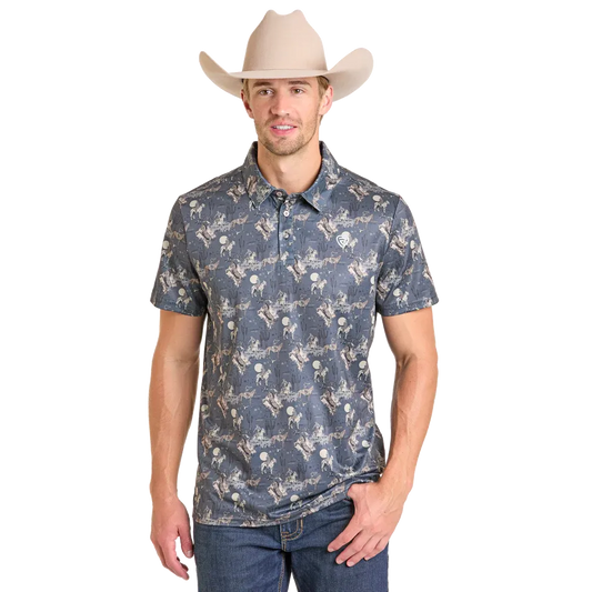 Rock & Roll  Men's Conversational Printed Polo Shirt - Charcoal