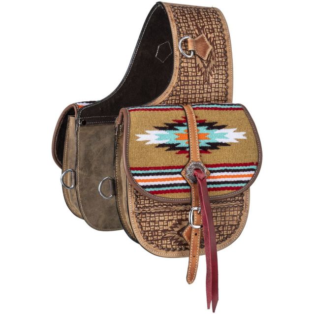 Tough 1 Leather Saddle Bag w/Hand Weaving - Tan