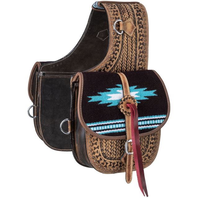 Tough 1 Leather Saddle Bag w/Hand Weaving - Brown