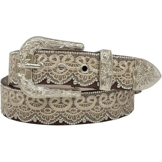 Angel Ranch Ladies Lace & Bead Overlay Belt - Brown