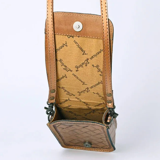 American Darling Hand Tooled Floral Leather Cellphone Crossbody Bag-Brown