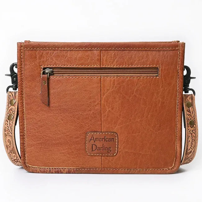 American Darling Hand Tooled Fringed  Messenger Bag- Brown