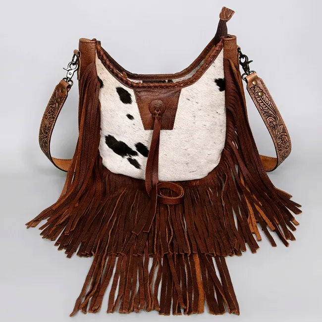 American Darling Leather Crossbody Hair On Crossbody Bag- Brown