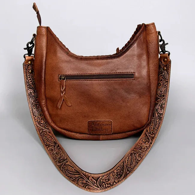 American Darling Leather Crossbody Hair On Crossbody Bag- Brown