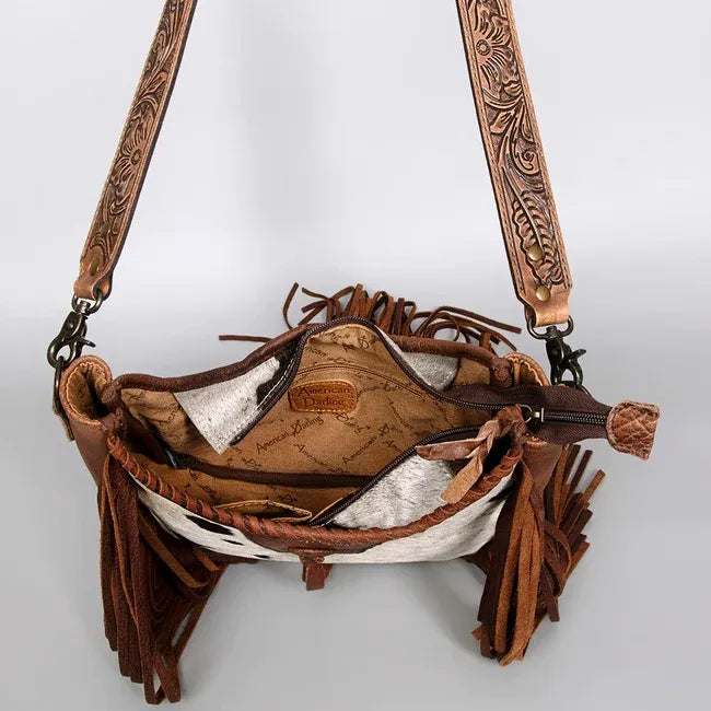 American Darling Leather Crossbody Hair On Crossbody Bag- Brown